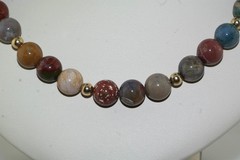 10mm Multi Color Agate Jasper Gold Filled Bead 18″ Necklace Strand