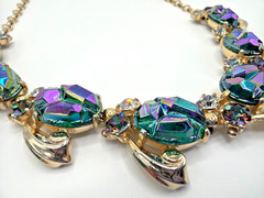 SCHIAPARELLI Parure Iridescent Peacock Blue Molded Cabochons or Lava Stones
