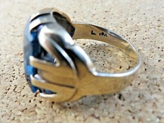 Antique 1920s Art Deco London Blue Topaz 10K Yellow Gold Ring Size 6.75 #940