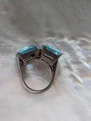 Vintage Retro 1940s Double Aqua Blue Glass Sterling Silver Ring