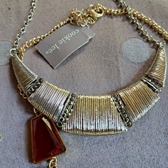 Statement Necklaces 1 Nwt Cookie Lee Lot of 3 Red stones Blue Stones Silver 16″
