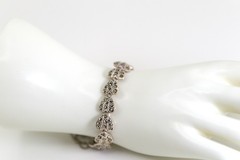 Art Deco 925 Sterling Silver Ladies Bracelet Heart Markasite, 18.5 cm