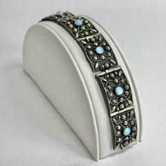Etruscan Revival Turquoise Glass Silver Tone Vintage Bracelet Jewelry Br195