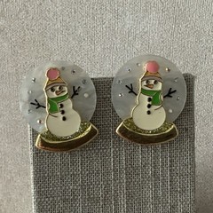 Pierced Sugarfix Gold Tone Plastic And Enamel Snow Man Snow Globe Earrings