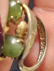 VINTAGE ANTIQUE STERLING SILVER GOLD PLATED JADE STONES CLUSTER RING SZ 5