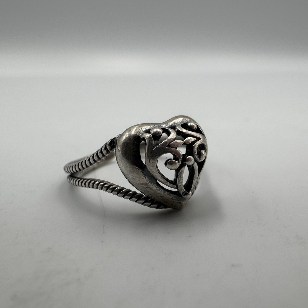 VTG 24mm Sterling Silver 925 NY Marked Filigree Resizable Heart Ring 1.9g