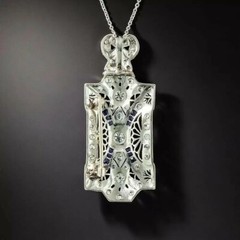 Art Deco Round Cut Lab Created Diamond & Sapphire Wedding 925 Silver Pendant
