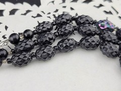 Signed W Germany Black Thermoset Lucite AB Spike Bead Waterfall Bib Necklace