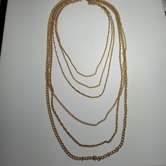 VTG multi-6 chain gold-tone waterfall necklace open work slide clasp 10″-18″drop