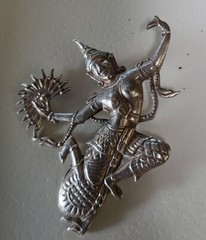 Vintage Large 75mm Pre 1949 Mekhala Goddess Siam Sterling Silver Brooch 14 grams