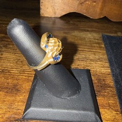 Vintage VENDOME Patented Adjustable Cocktail Ring Blue Rhinestone Gold Tone Dome