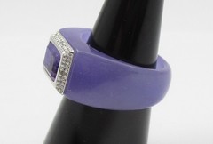 1.30CT Amethyst Lavender Jade 0.02CTW Diamond Ring 14K Gold Size 6