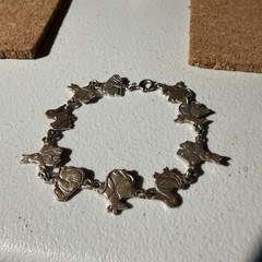 Vintage 1950s Sterling Silver Peter Rabbit Storybook Animal Link Bracelet