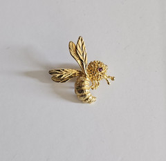 Les Bernard Sterling Gold Tone Brooch Pin Lot 2 x Frog 1 Bee Rhinestone Eyes