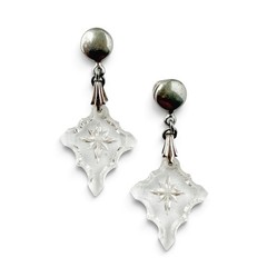 Vintage Cut Crystal Clear Glass Etched Starburst Dainty Dangle Earrings