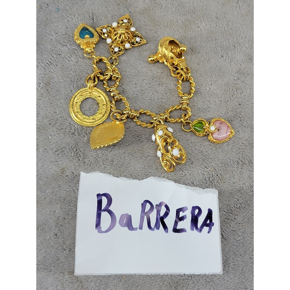 Jose & Maria Barrera Vintage 24K Gold Plated Multi-Charm Statement Bracelet