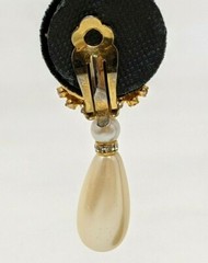 VTG Gold Tone Faux White Pearl Rhinestone Cluster Clip On Dangle Drop Earrings