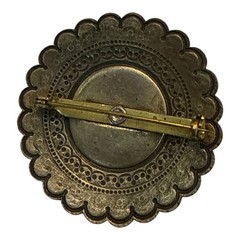 Czech 1950s Brass Brooch Faux Turquoise Cabochon Vintage Filigree Costume Jewel