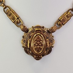 Vintage Kramer of NY Necklace Book Chain Victorian Revival Gold Tone SHORT 14″