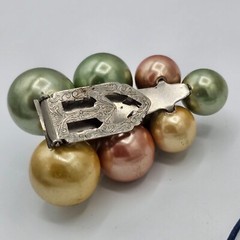 Vintage Cluster Grapes Clip-On Fur Clip Multicolor Big Faux Pearls Fruit Jewelry