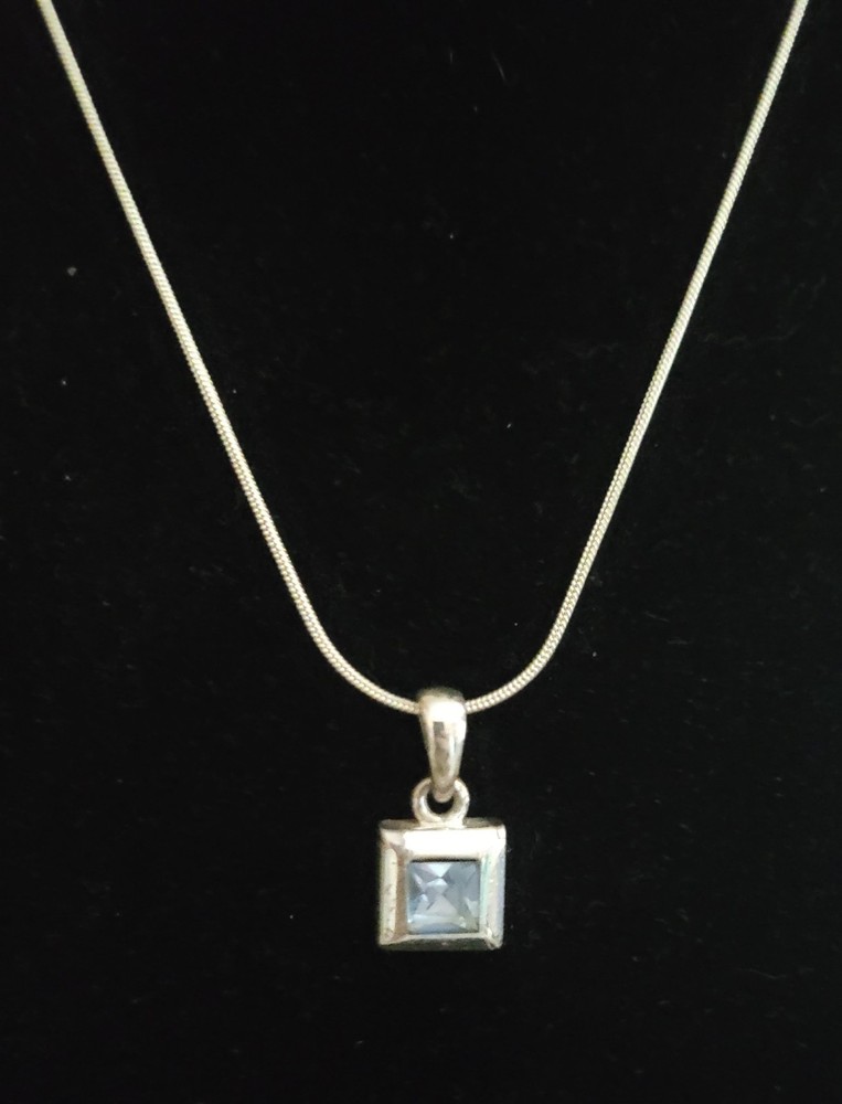 Vintage Napier 925 Sterling Silver Square Blue Stone Pendant Necklace (26″)