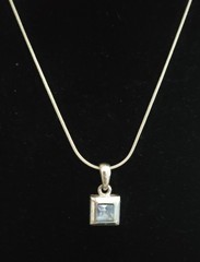 Vintage Napier 925 Sterling Silver Square Blue Stone Pendant Necklace (26″)