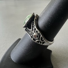 Vintage Prehnite Silver Metal Ring Size 7 Boho Southwestern Vibe