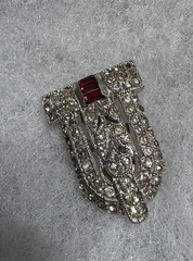 Vintage 1930’s Art Deco Dress Clip Rose Pink & Clear Rhinestones Silver-Toned