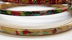 CLOISONNE ( LOT OF 4 ) GLASS FLORAL LEAF VARIOUS COLORS BANGLES BRACELETS