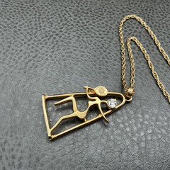 Vintage Medici Necklace Modernist Woman Figure Gold Tone Pendant Rhinestone