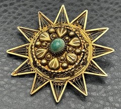 VTG 800 Silver Large 2+” Vermeil Ornate Celestial Star Burst Brooch Pendant