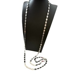 Vintage Flat Disc Necklace Extra Long Chain Link 56 in Silver Tone Metal Layered