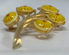 Vintage Marvella 1960’s Lucite Yellow & Orange Flowers & Gold Brooch Pin
