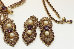 Vintage Designer SIGNED Purple Crystal Rhinestone Necklace & Earrings Set
