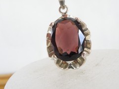 Vintage Sterling Silver 925 Signed Huge Amethyst Look Chain Necklace 20″