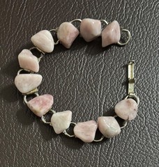 Vintage Bracelet Pink Stones Silver Tone Links 7 Inches Fold Over Clasp Chunky