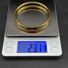 Hermes Vintage Enamel Bangle Bracelet Women Gold Red Yellow Floral Narrow GM