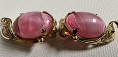 Lovely Vintage JJJ Pink Glass 12k Gold Filled Filigree Clip On Earrings