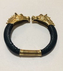 Vintage Double Horse Head Spring Cuff Leather Wrapped Bracelet. Rare