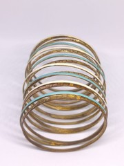 Vintage Copper Brass Bangle Bracelet Set Turquoise White Enamel Stackable Boho