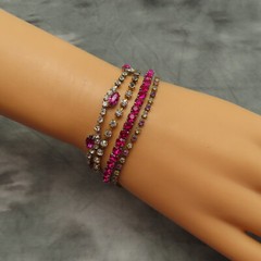 Lot of 4 Rhinestone Bracelets Tennis Vintage Red Pink Clear Crystal Set 938c