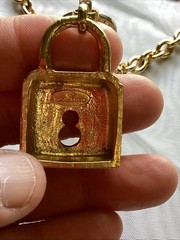 Vintage R. J Graziano Gold Tone Necklace With Lock And Key Pendant Rhinestones