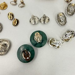 Vintage Earring Lot 14 Pairs Clip On Napier Silver Tone Red Enamel Faux Pearl