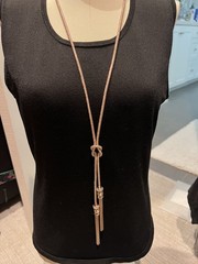New/Tag 24” Y Necklace of Rose Gold Tone Metallic Corded with Fine Metal Tassel