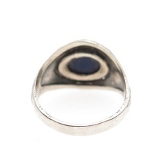 925 Sterling Silver Vintage Real Lapis Floral Oxidized Ring Size 4.25