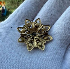 Vintage Flower Brooch with Clear Rhinestones, Gold Tone Floral Pin, Elegant Vint