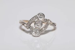 Art Dec Style Lab Created Diamond Three-Stone Anniversary Ring 14K White Gold FN
