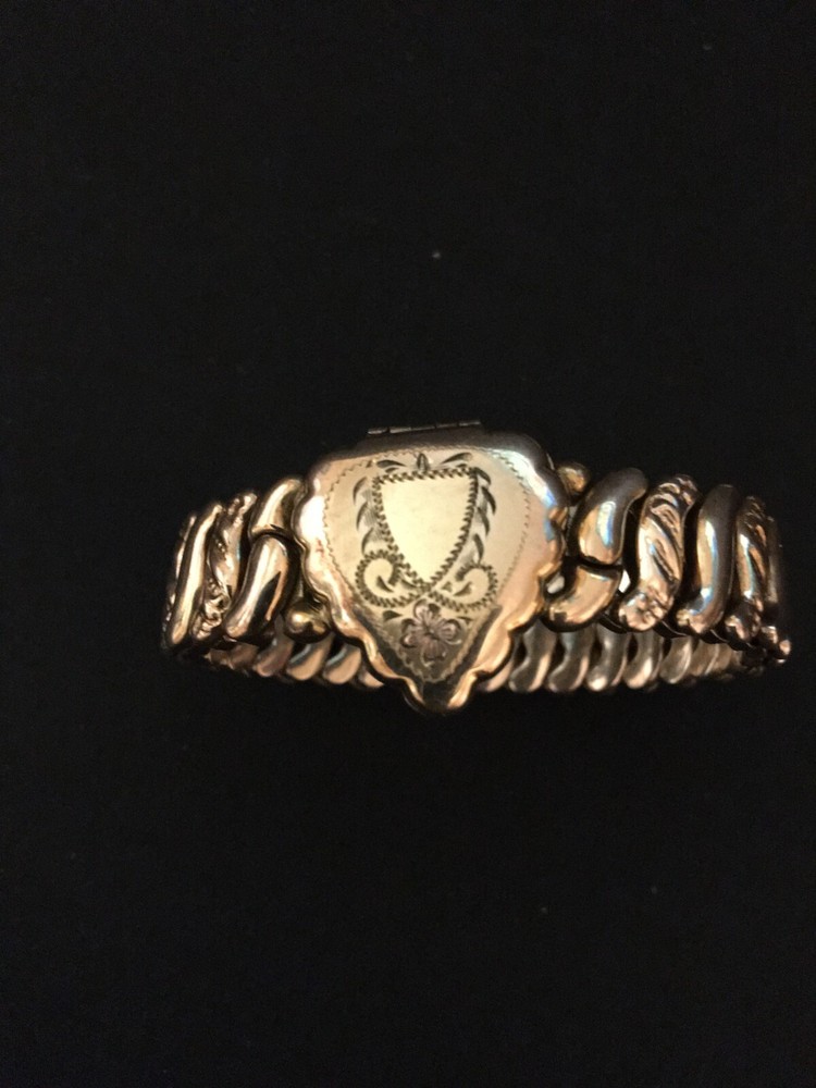 VTG LA MODE “Precious Metal” WWII SWEETHEART EXPANSION STRETCH LOCKET BRACELET