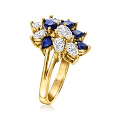 Vint Diamond & Sapphire Cluster Rng in 18k Gold Size 6.5