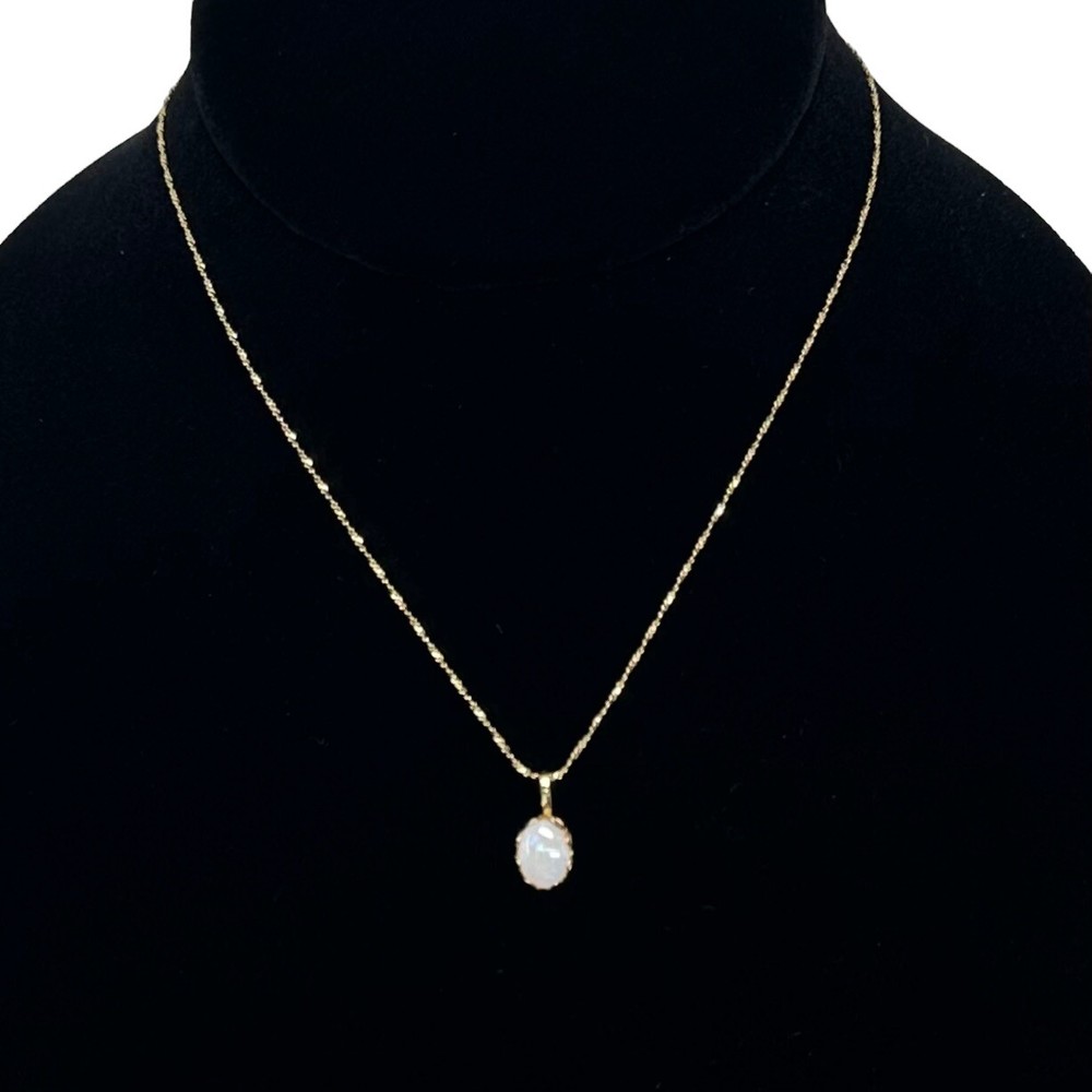 Vintage 1/20 14K GF Dainty Minimalist Opalite Oval Pendant Necklace
